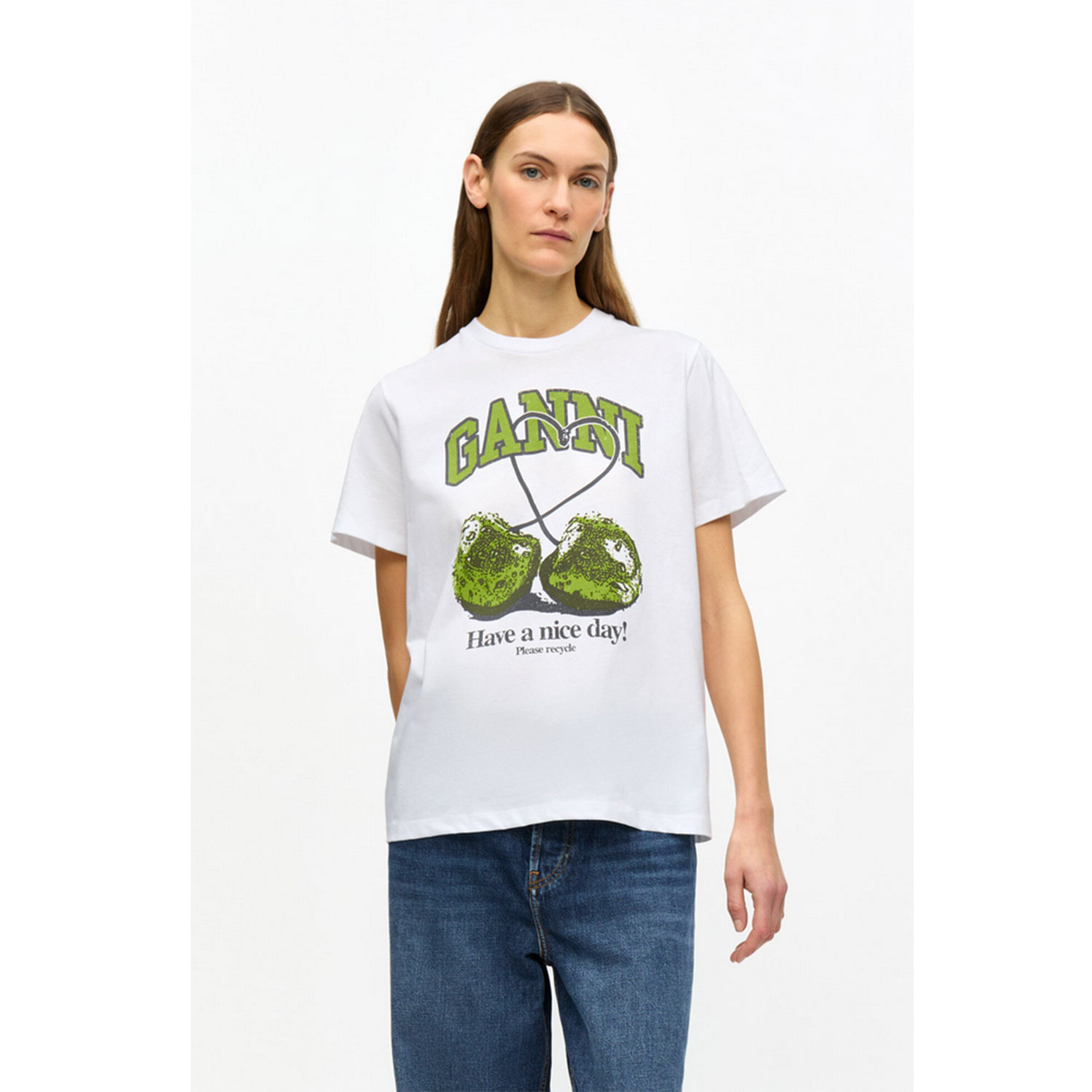 Ganni Cherry Relaxed T-Shirt Bright White