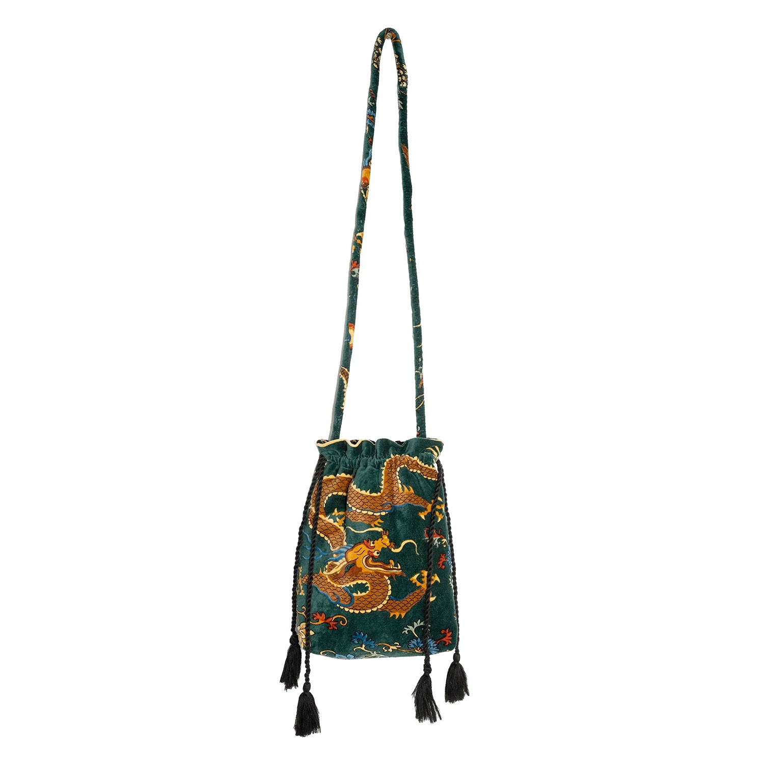 One Hundred Stars Dragon Beuteltasche mit Quasten und schönem Print in Grün von One Hundred Stars