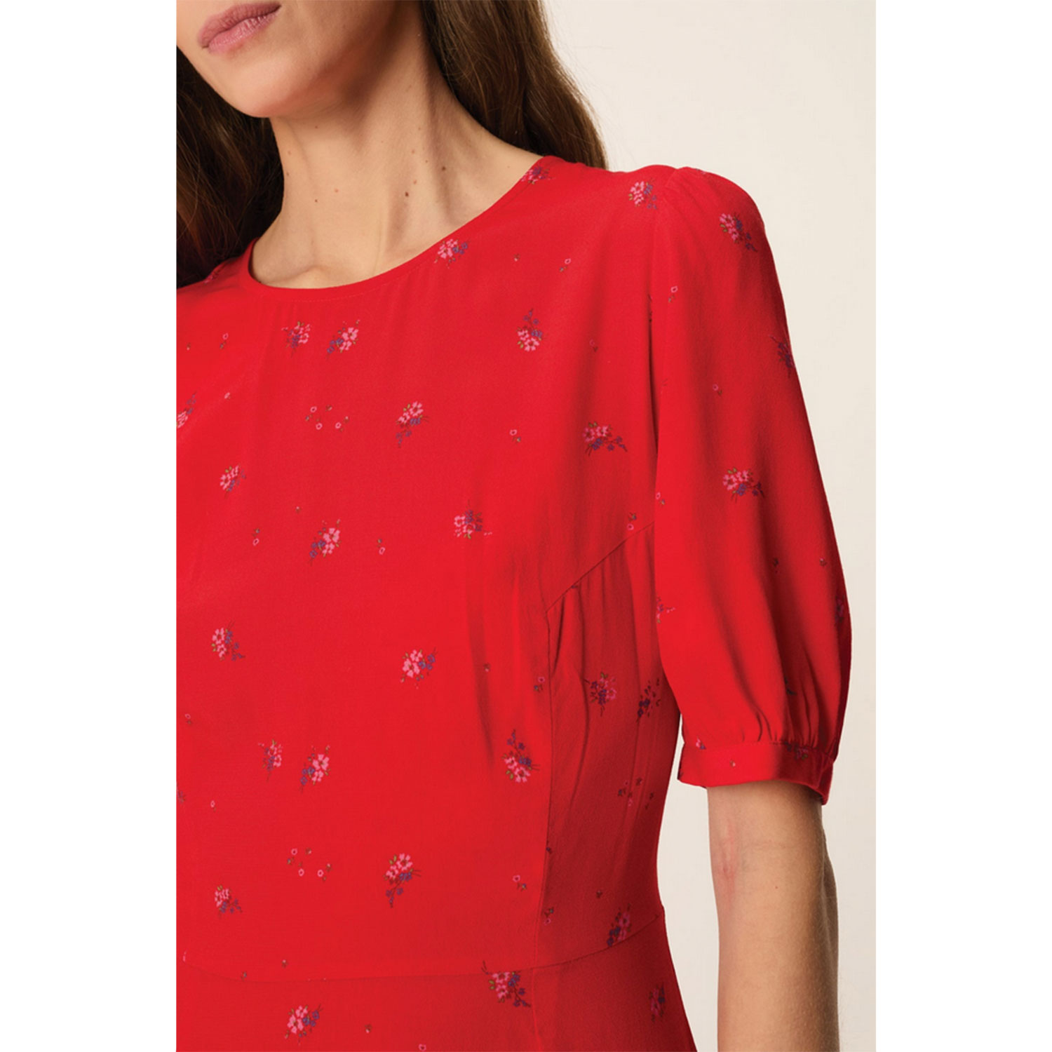 Des Petits Hauts Eleana Mini-Kleid mit kurzen Ärmel in Rot mit Blumenmuster von Des Petits Hauts Detail