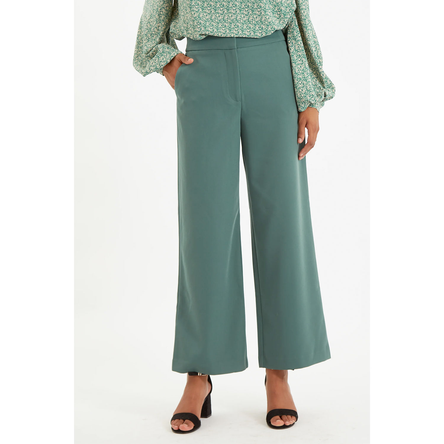 Elina Wide Leg Hose Dark Green