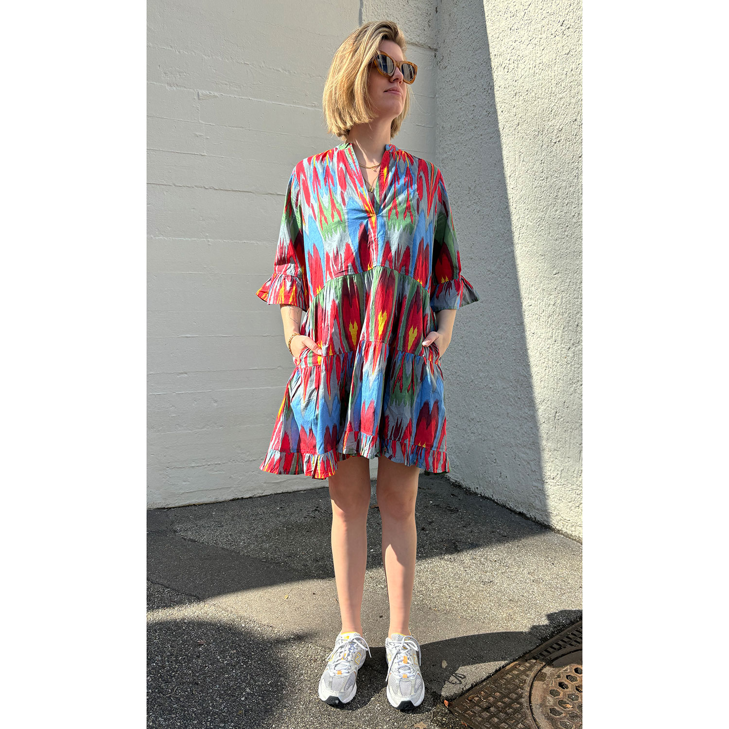 Le Trésor Du Monde Eveline Short Kleid Ikat Grey Blue