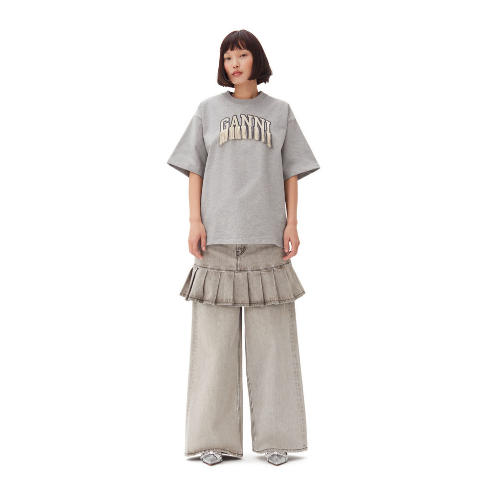 Ganni Fringe Ganni T-Shirt Grau Model vorne