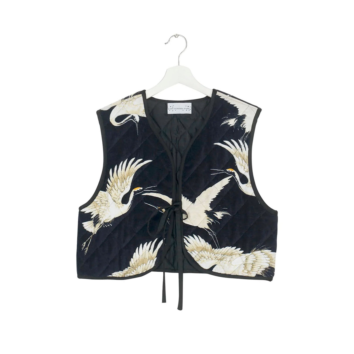 One Hundred Stars Stork Weste aus weichem Baumwollsamt in Schwarz mit schönem Print von One Hundred Stars vorne