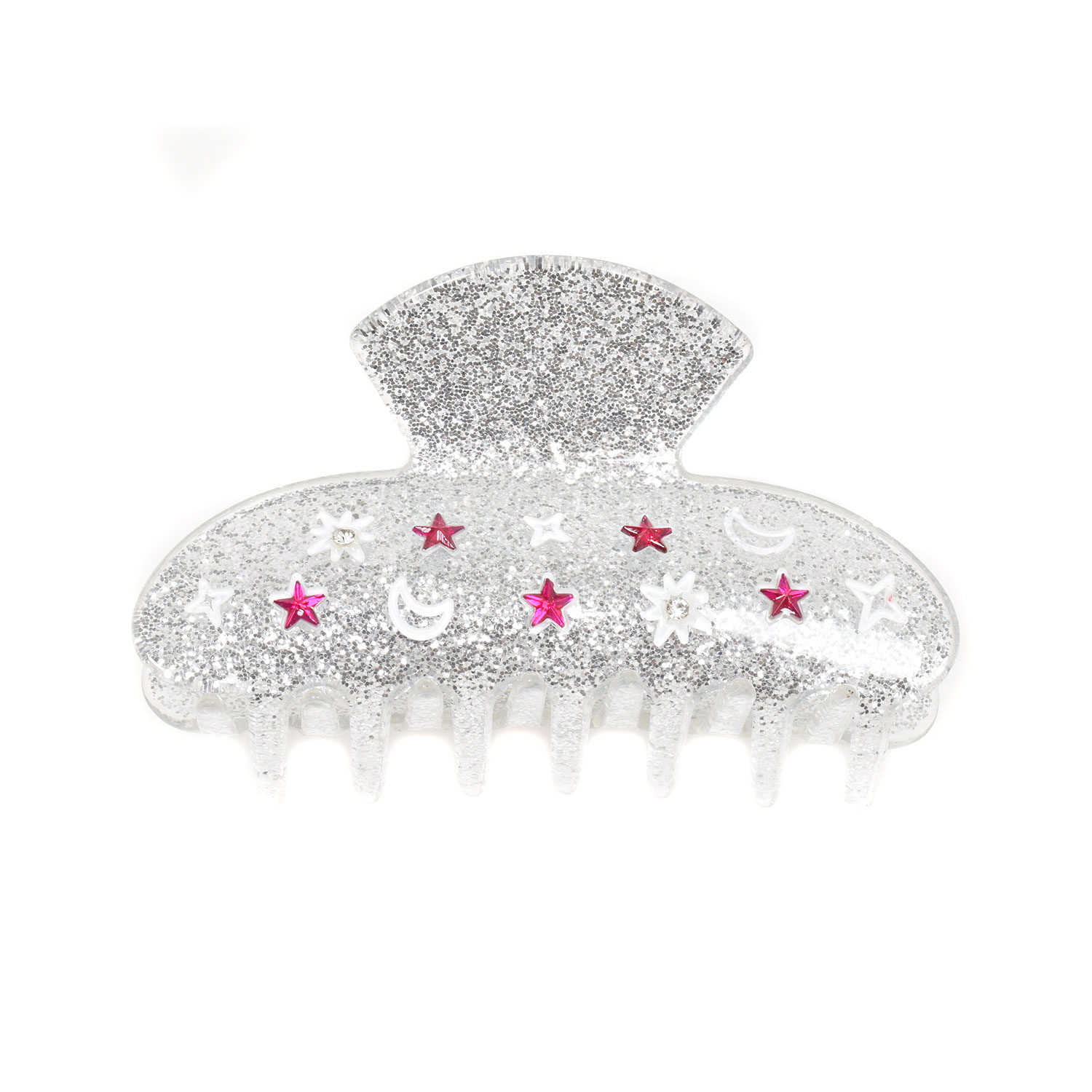 Haarklammer Glitter Moon and Stars Silber