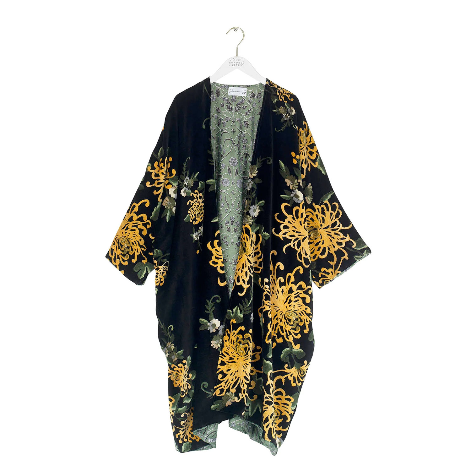 One Hundred Stars Chrysanthemum Grande Kimono Velvet Black