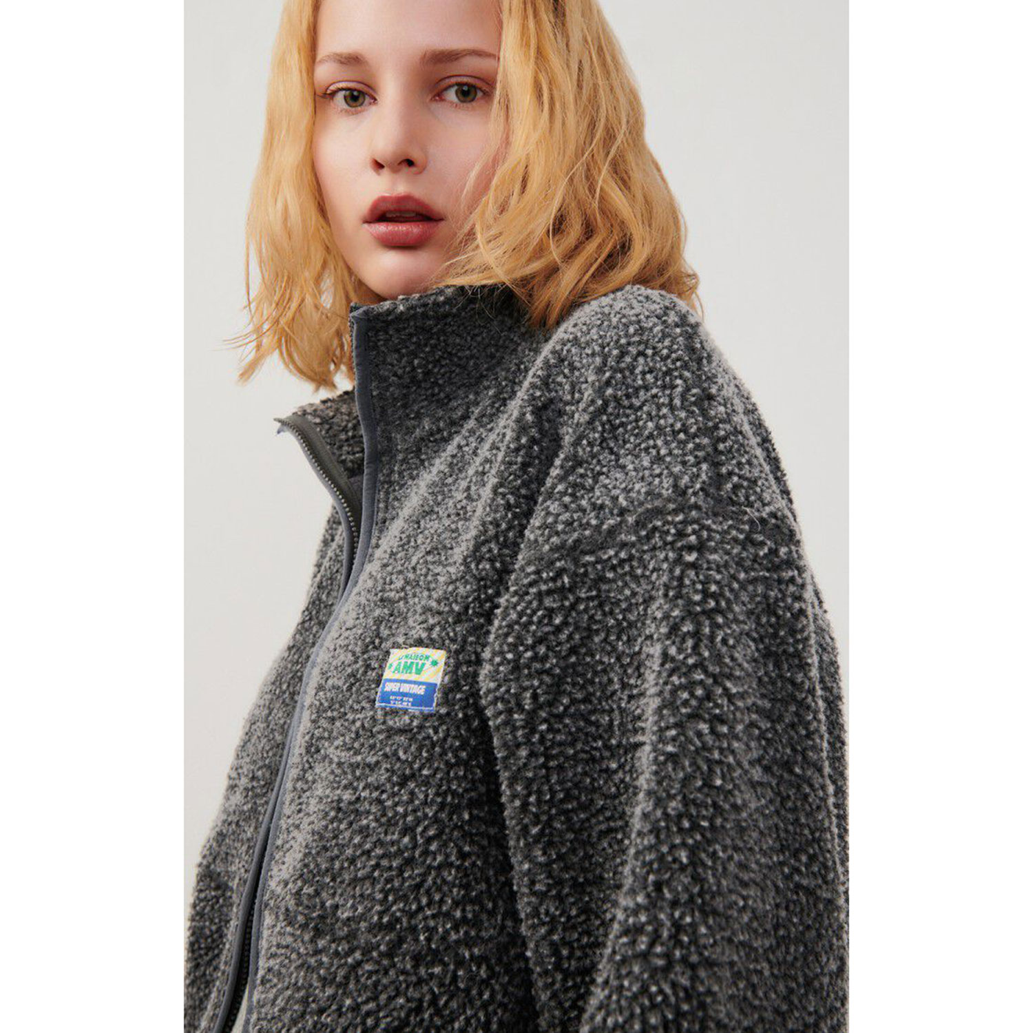 American Vintage Hoktown American Vintage Fleecejacke Dunkelgrau meliert Detail