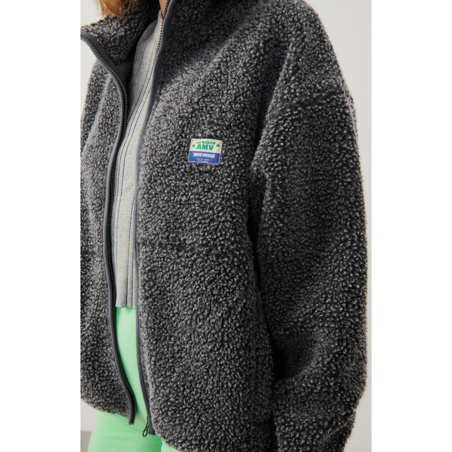 American Vintage Hoktown American Vintage Fleecejacke Dunkelgrau meliert Detail