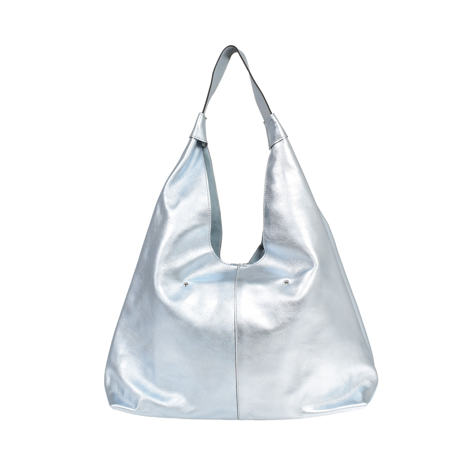 La Garçonne Accessoires Jolie mondförmige Tasche aus silber-blaufarbenem Metallic-Leder von La Garçonne Accessoires hinten