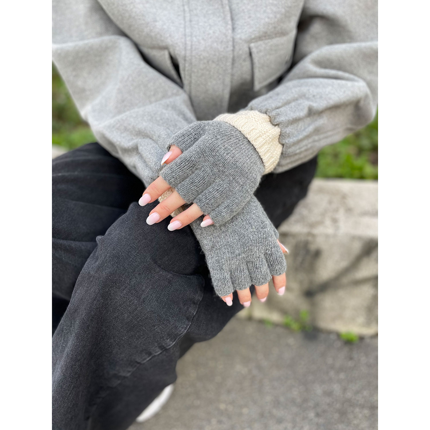 Voila Kesik Likrali Handschuhe Grey