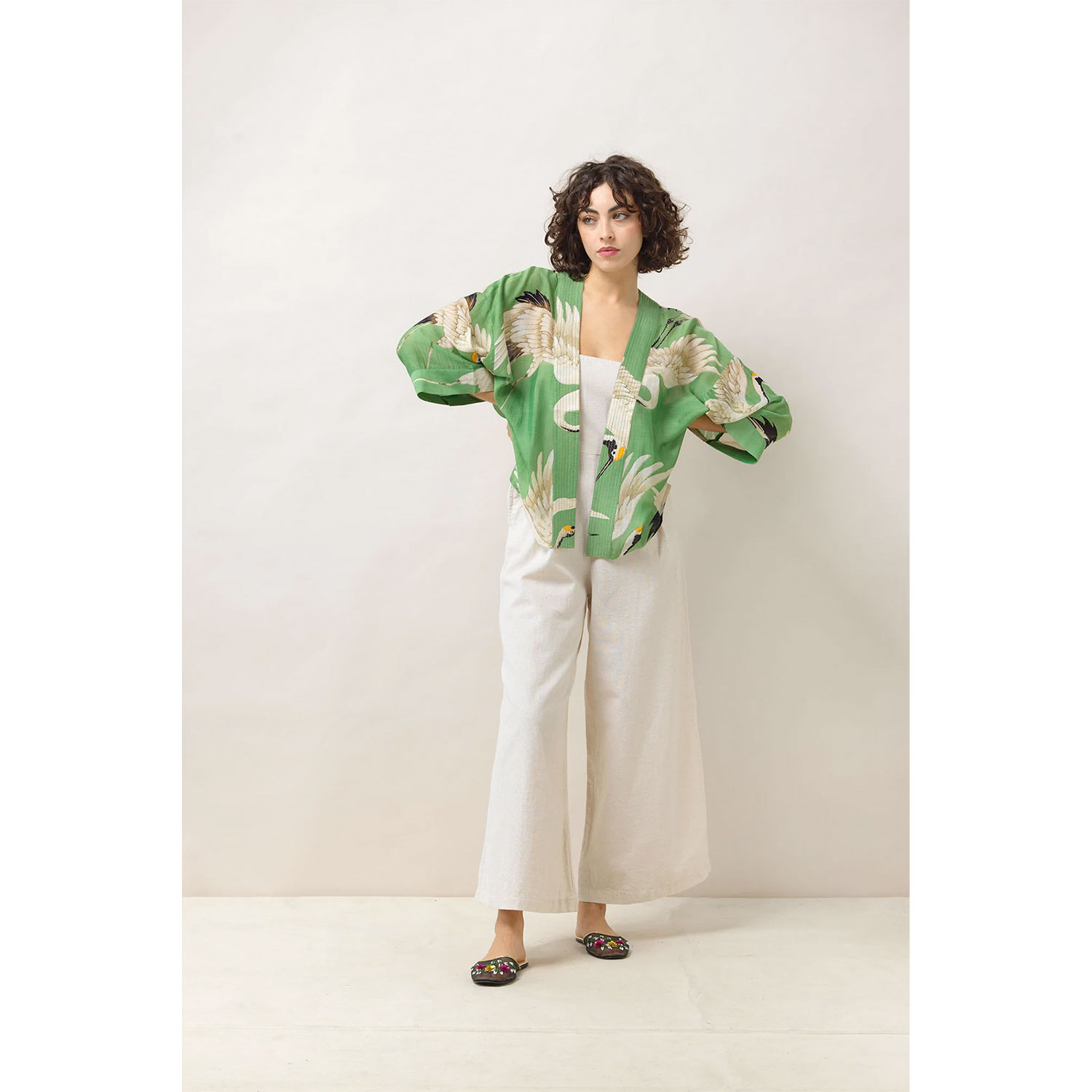 One Hundred Stars Kimono Stork Pea Green