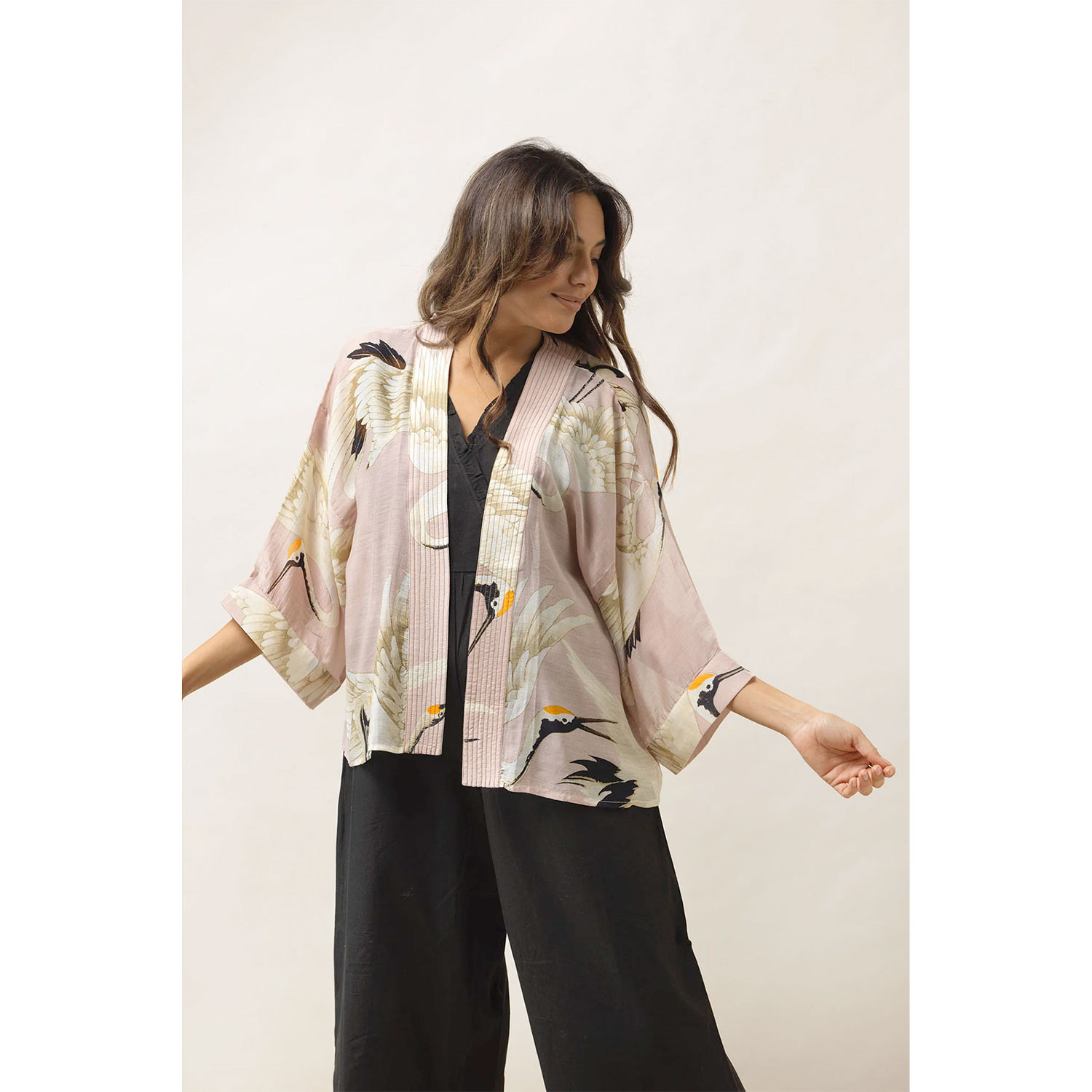 One Hundred Stars Kimono Stork Plaster Pink
