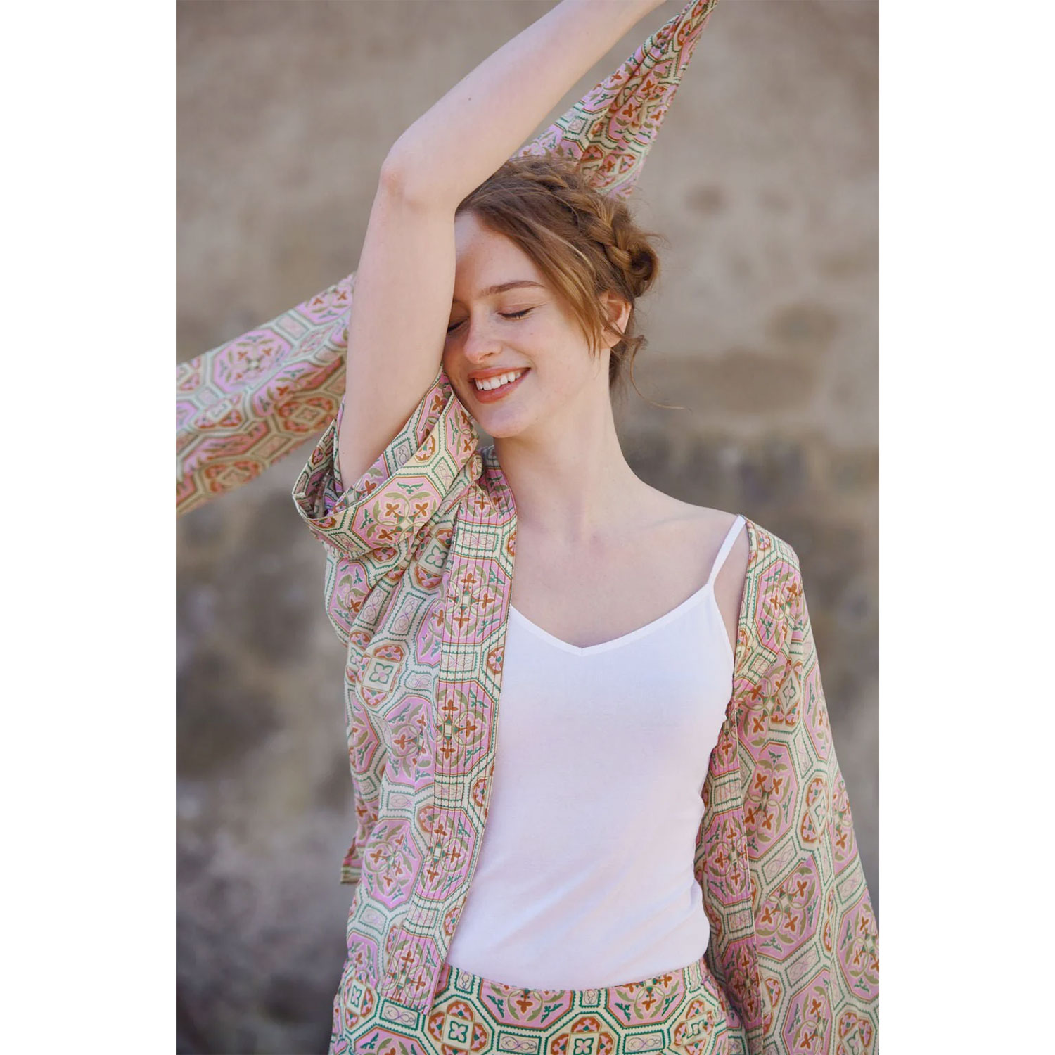 One Hundred Stars Kimono Vintage Tiles Pink