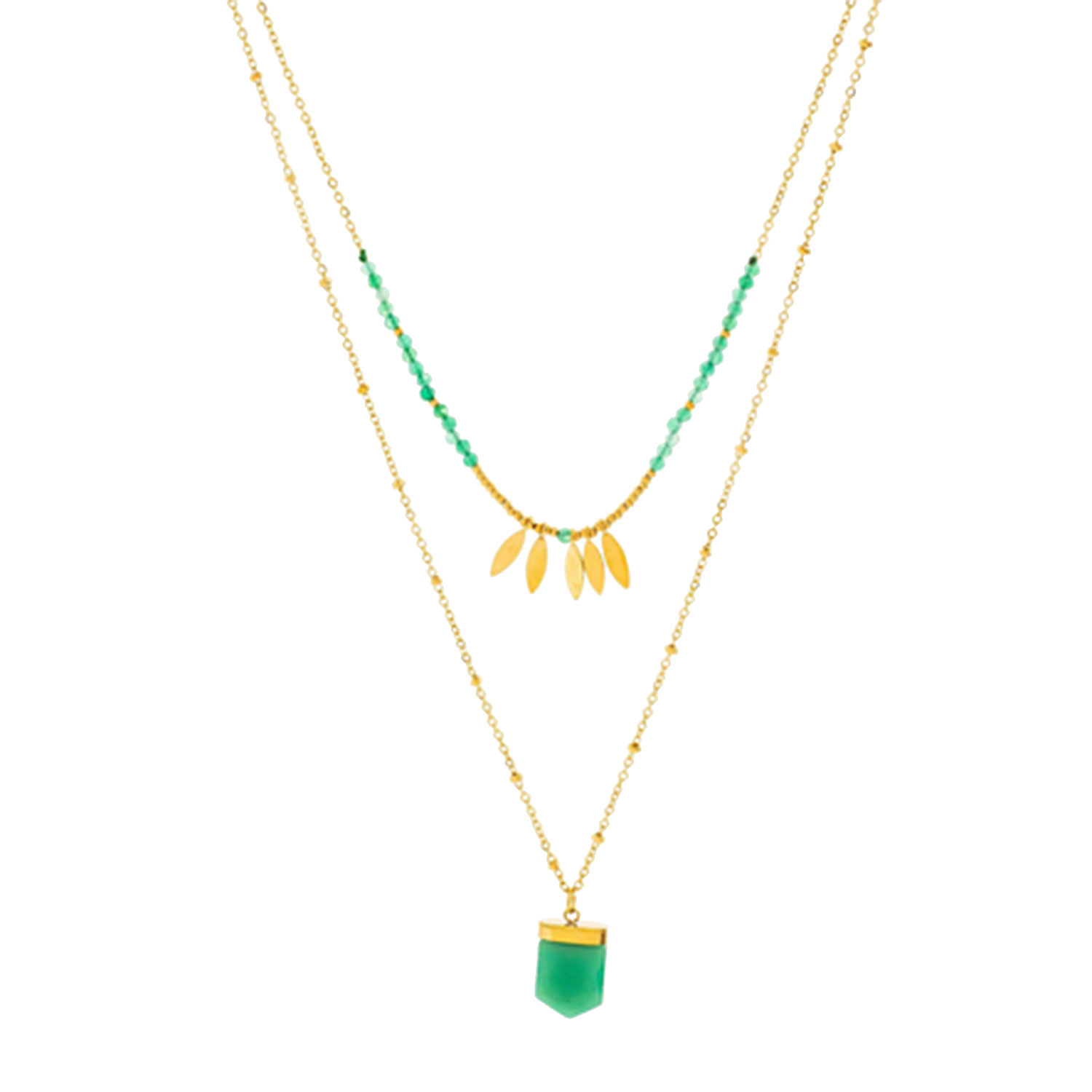 Leaf Green Halskette Edelstahl Gold