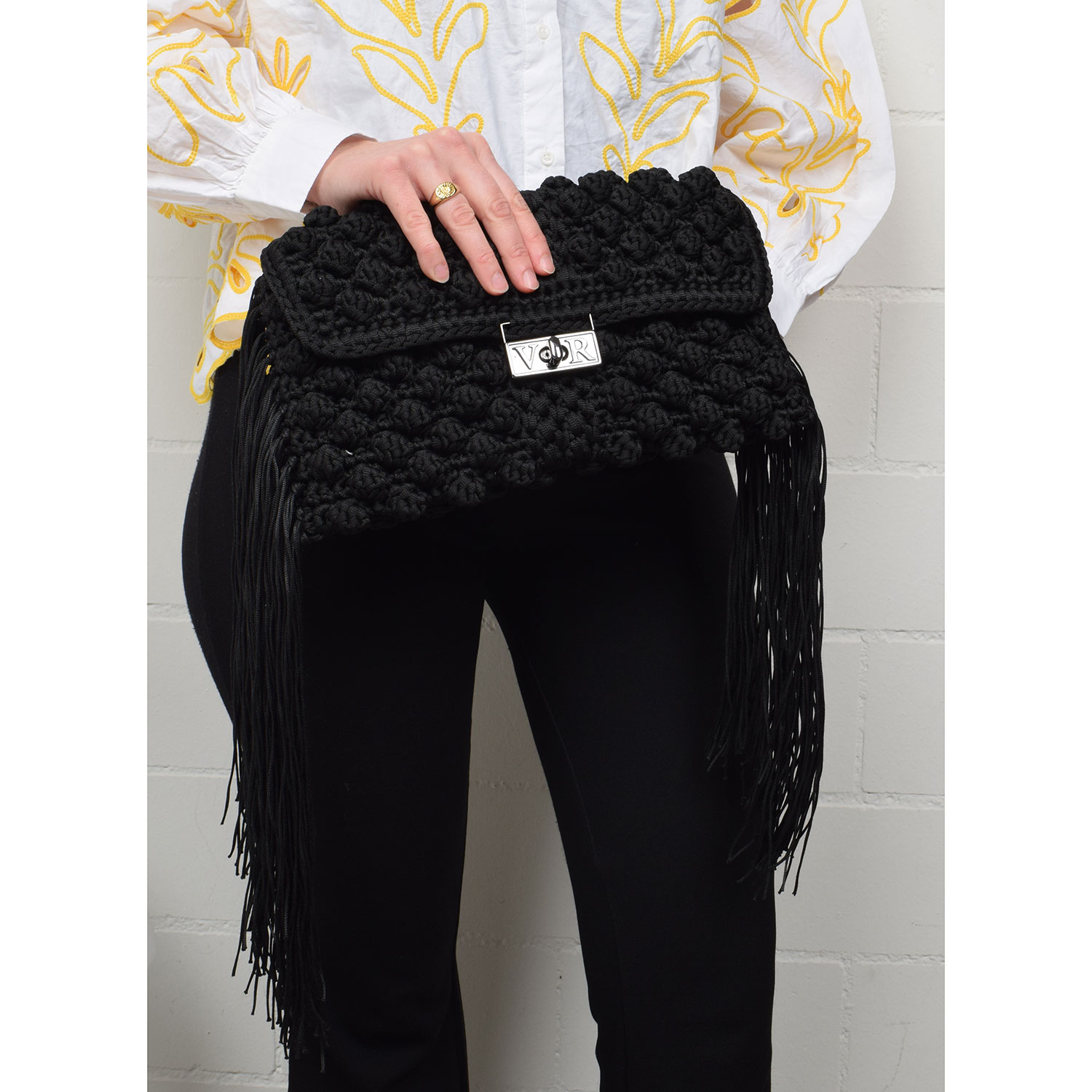 Vasilis & Roxani Lolita Crochet Clutch Black