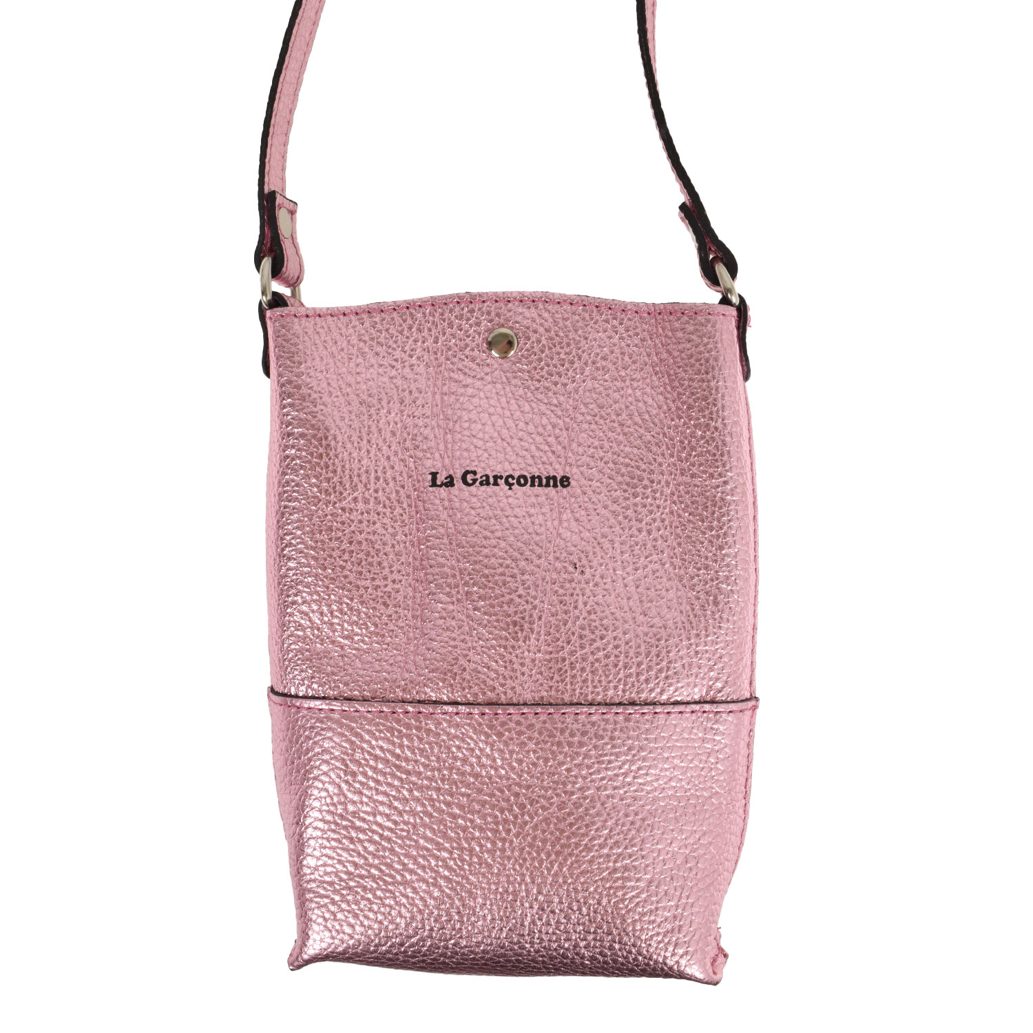 La Garçonne Accessoires Lucette Handytasche aus Glattleder in Metallic Rosa von La Garçonne Accessoires. Vorne
