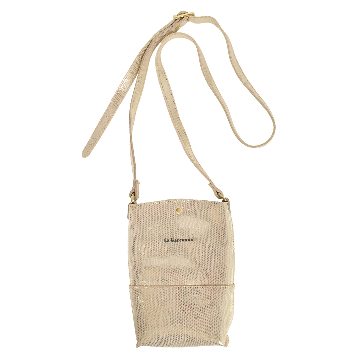 La Garçonne Accessoires Lucette Handytasche aus Glattleder in zart strukturiertem Gold von La Garçonne Accessoires. Vorne