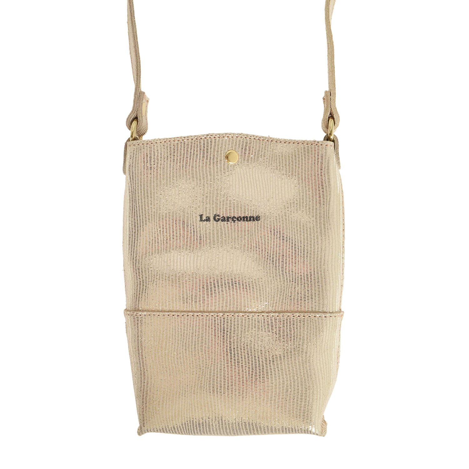 La Garçonne Accessoires Lucette Handytasche aus Glattleder in zart strukturiertem Gold von La Garçonne Accessoires. Vorne