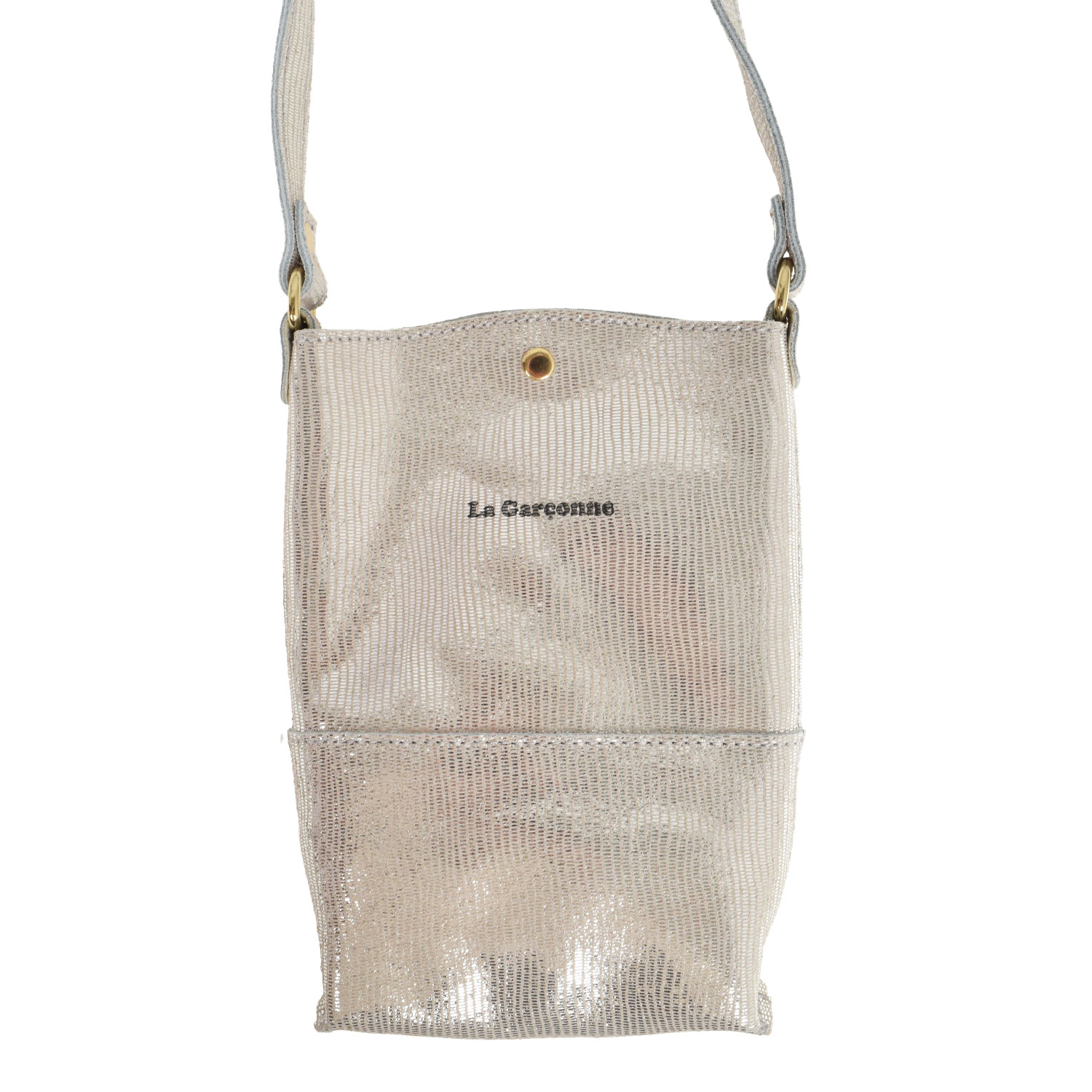 La Garçonne Accessoires Lucette Handytasche aus Glattleder in zart strukturiertem Silber von La Garçonne Accessoires. Vorne