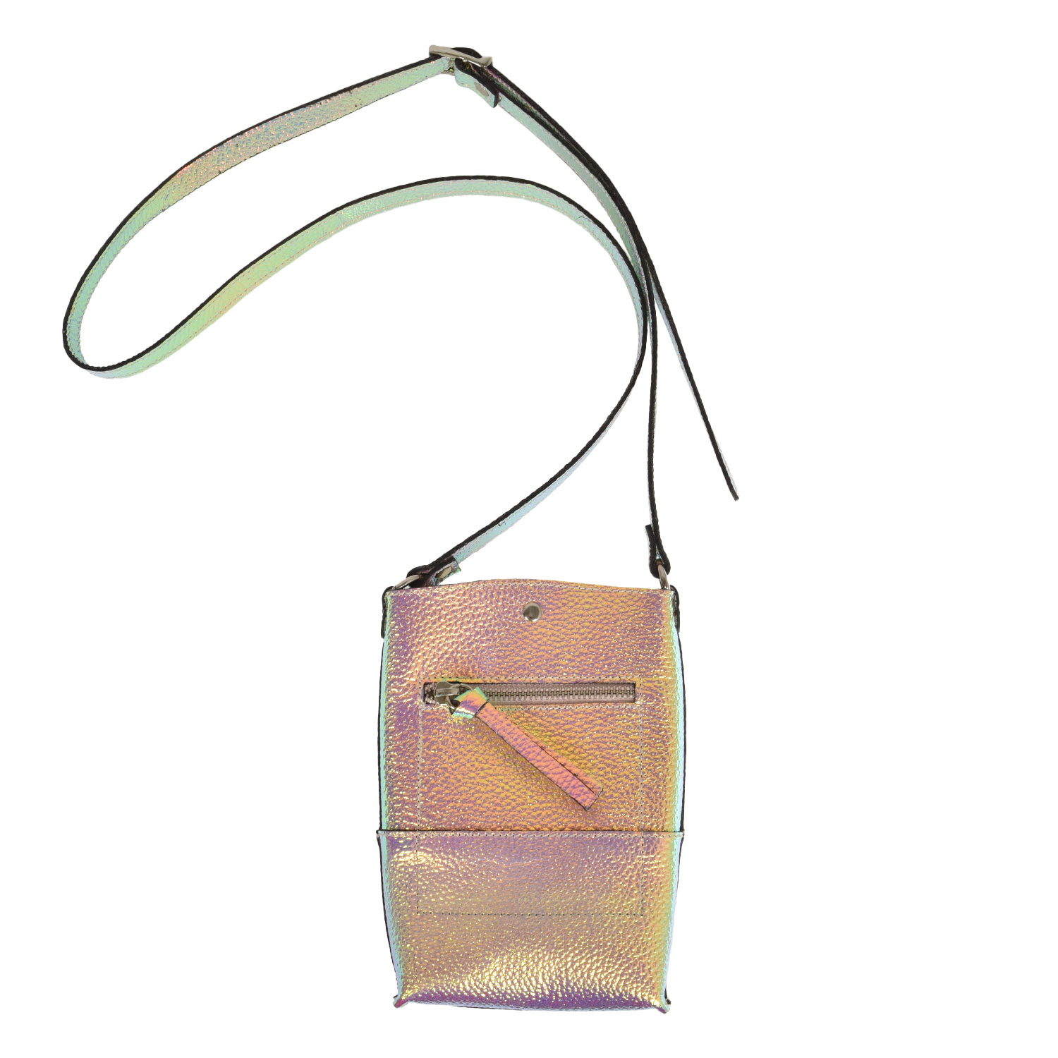 La Garçonne Accessoires Lucette Handytasche aus Glattleder in einem holografischen Metallic von La Garçonne Accessoires. Hinten