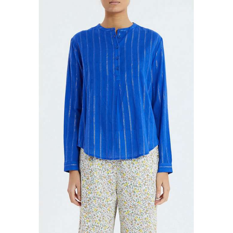 Lolly's Laundry Lux Lolly's Laundry Bluse Blau Model Vorne