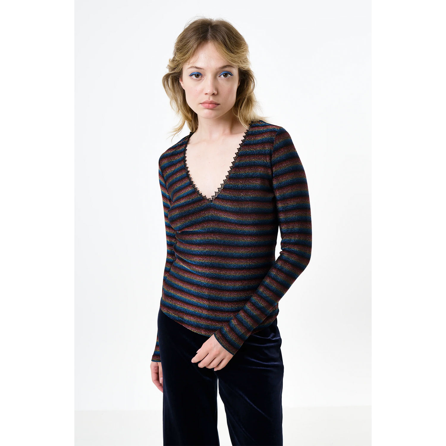 Louche Maeko Sparkle Top V-Neck Gold