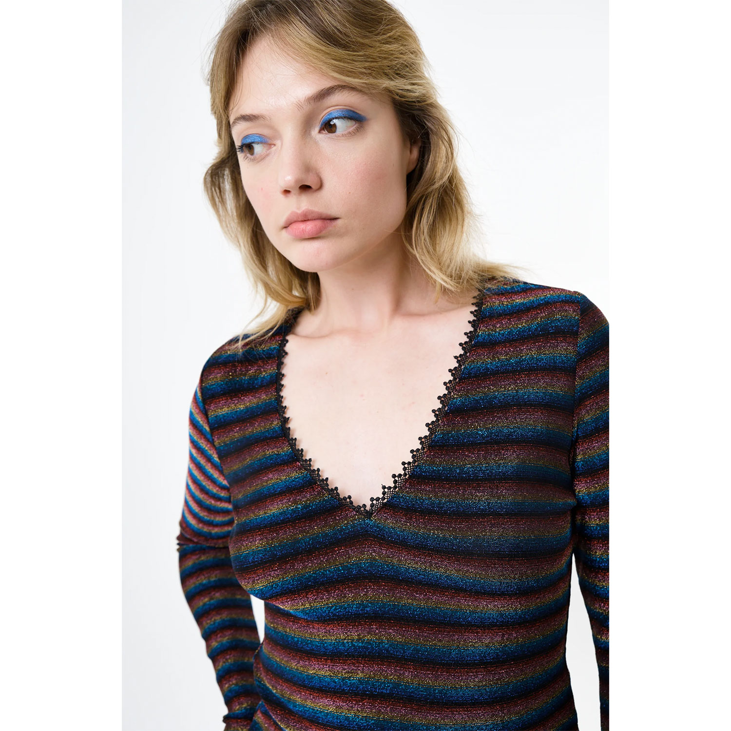 Louche Maeko Sparkle Top V-Neck Gold