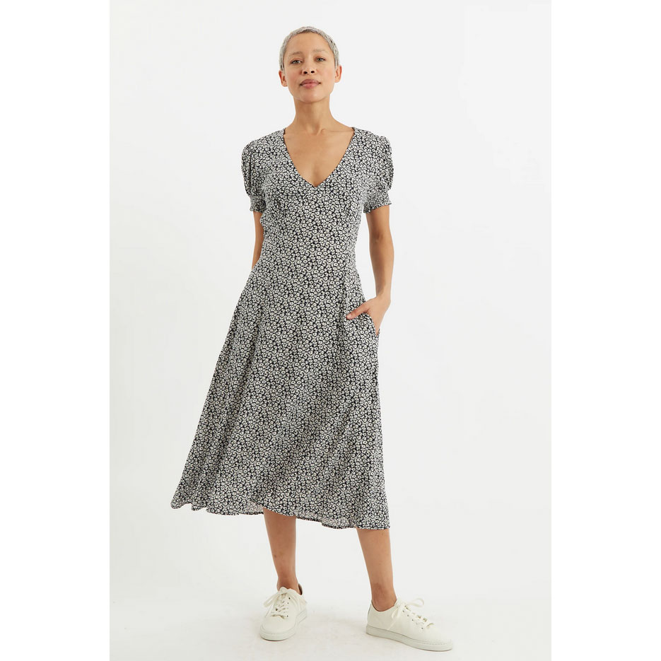 Louche Minerva Dazzler Louche Kleid Schwarz Weiss Model vorne