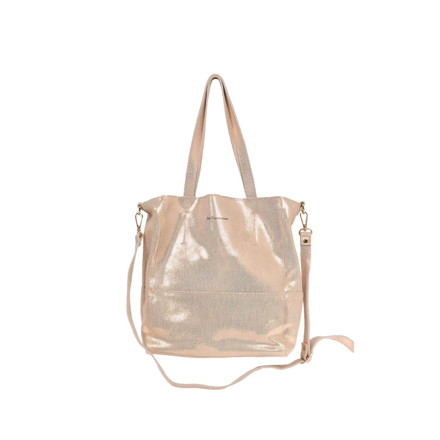 La Garçonne Accessoires Mini Lucie Shopper aus rosegoldfarbenem, strukturiertem Leder von La Garçonne Accessoires. Vorne