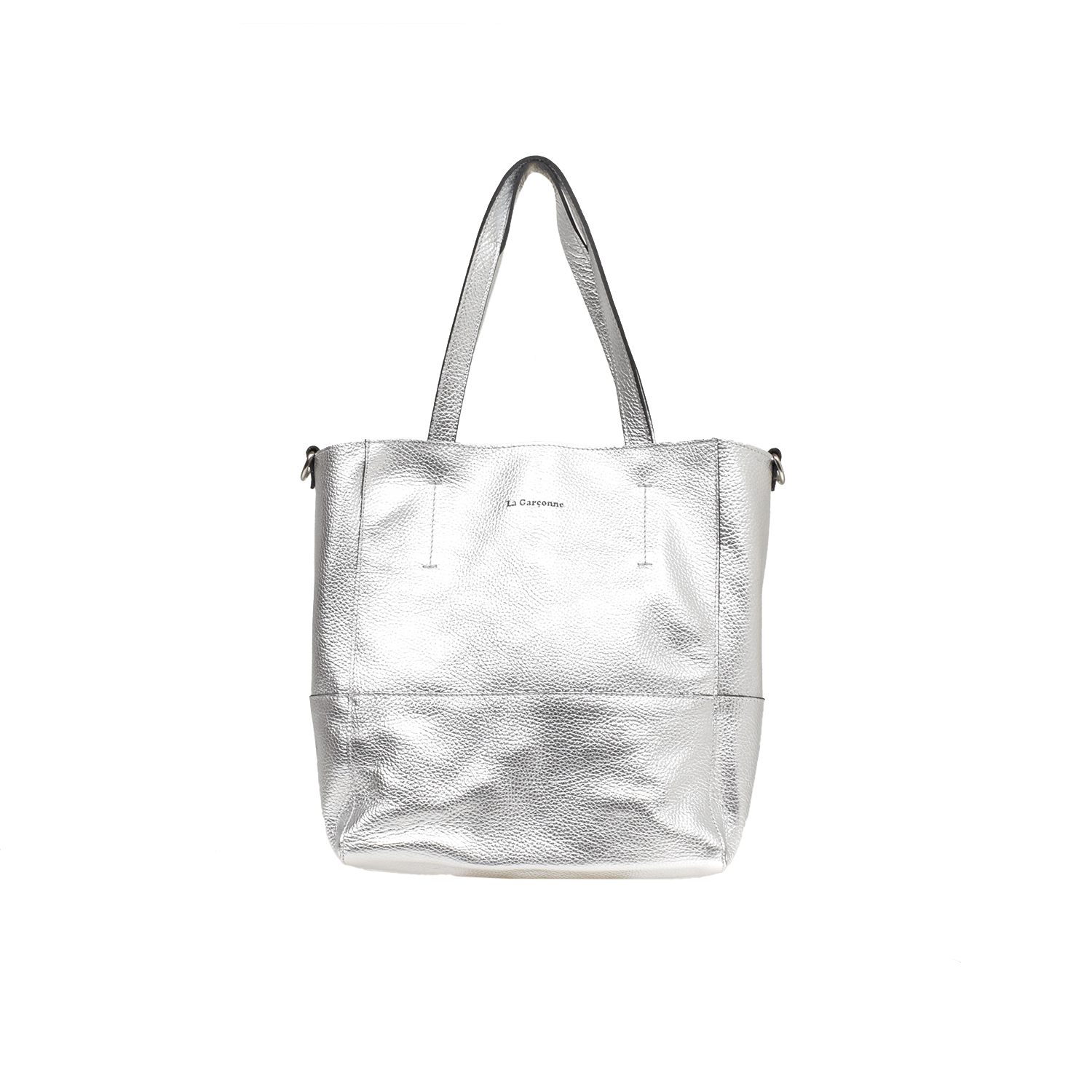 La Garçonne Accessoires Mini Lucie Ledertasche in metallischem Silber von La Garçonne Accessoires vorne