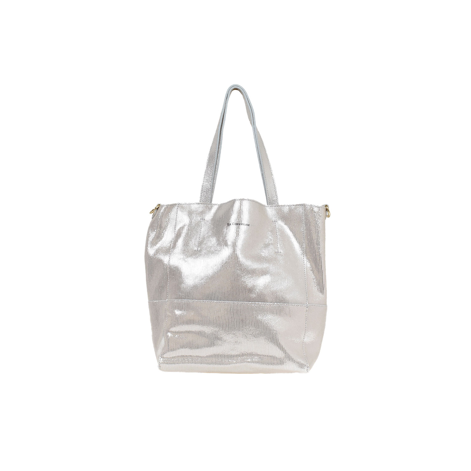 La Garçonne Accessoires Mini Lucie Shopper aus silberfarbenem, strukturiertem Leder von La Garçonne Accessoires. Vorne