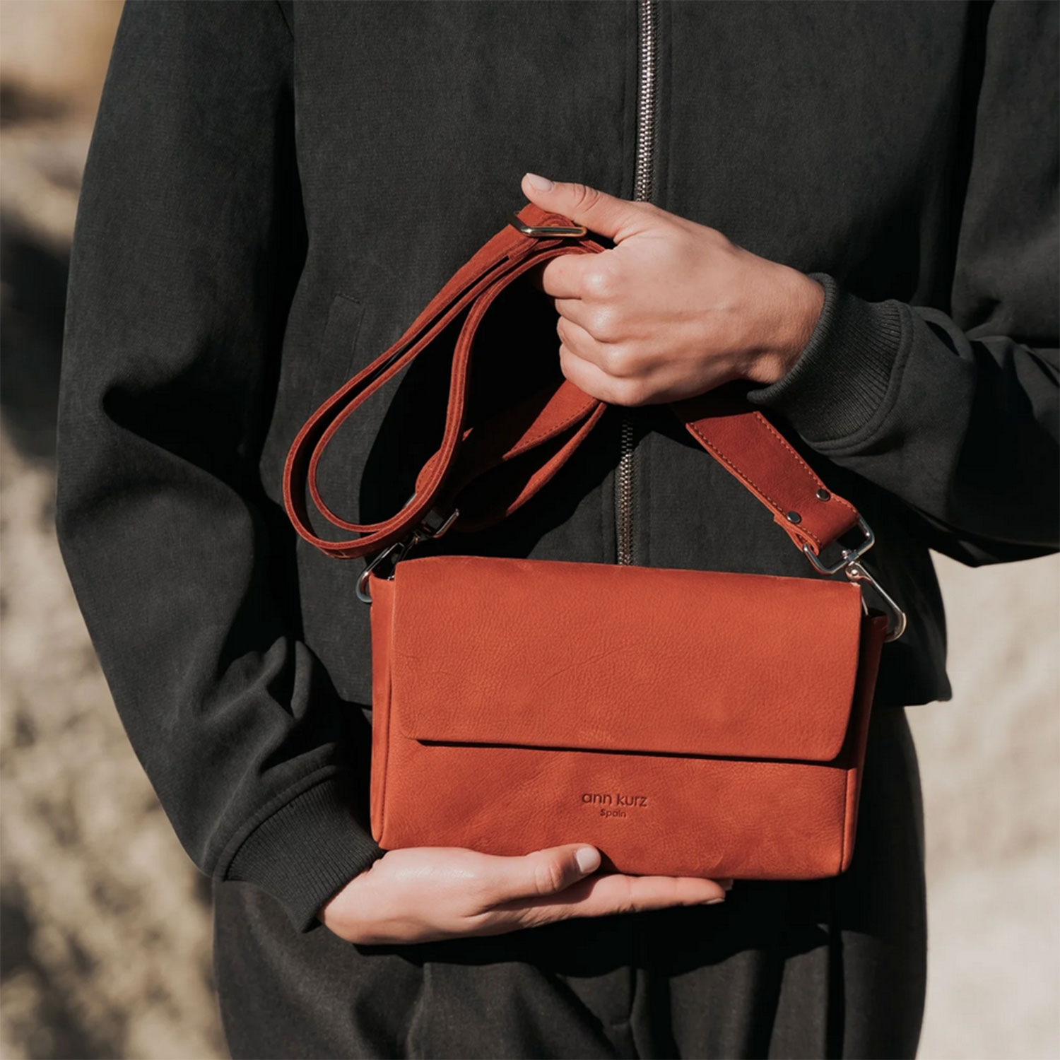 Ann Kurz Pack Large Umhängetasche Nubuck Ruggine