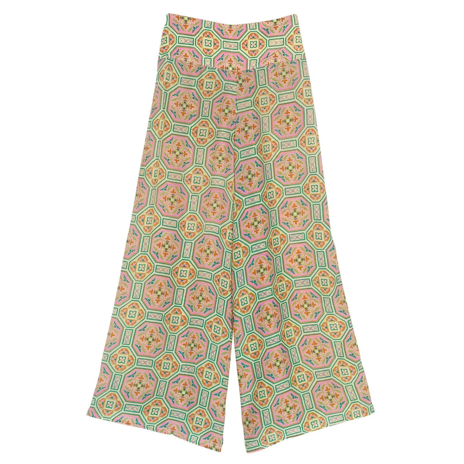 One Hundred Stars Palazzo Hose Crepe Vintage Tiles Pink