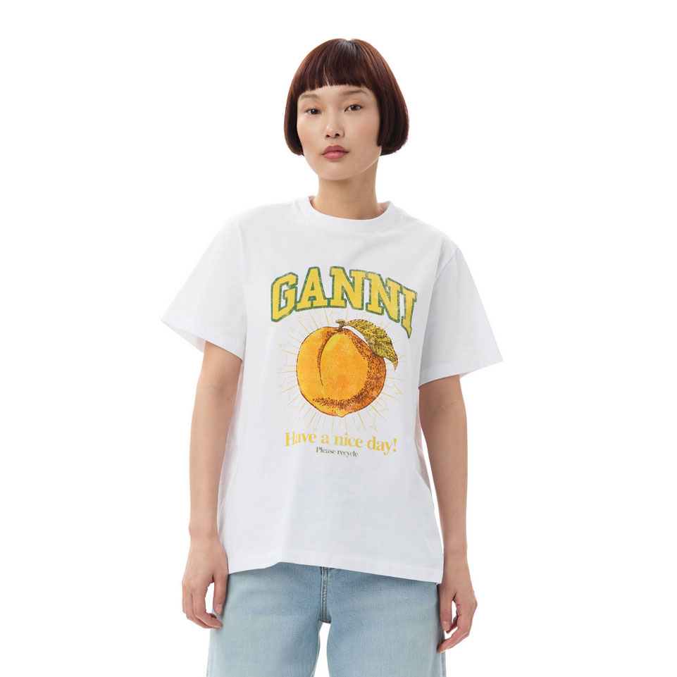 Ganni Peach Relaxed Ganni T-Shirt Weiss Model vorne