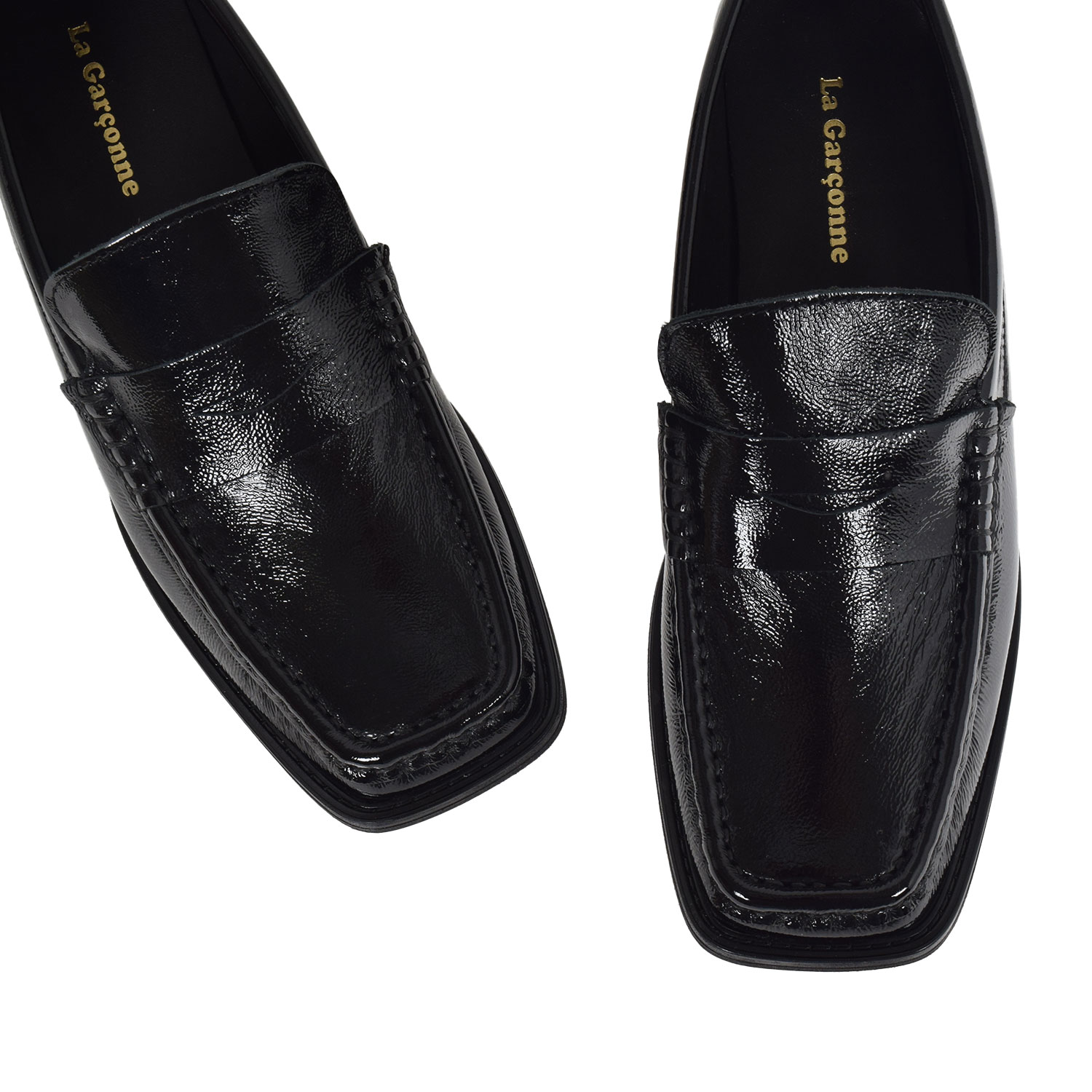 La Garçonne Phoebe Penny-Loafer au schwarzem Lackleder von La Garçonne Shoes. Detail