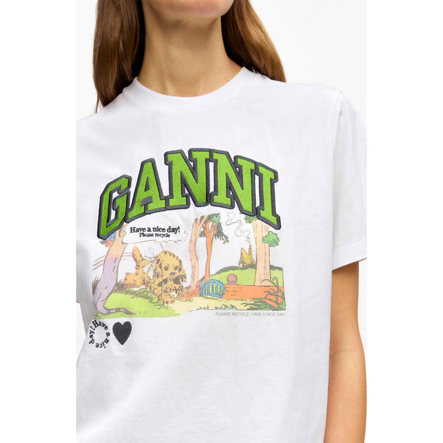 Ganni Poppy T-Shirt in Weiss von Ganni Model Detail