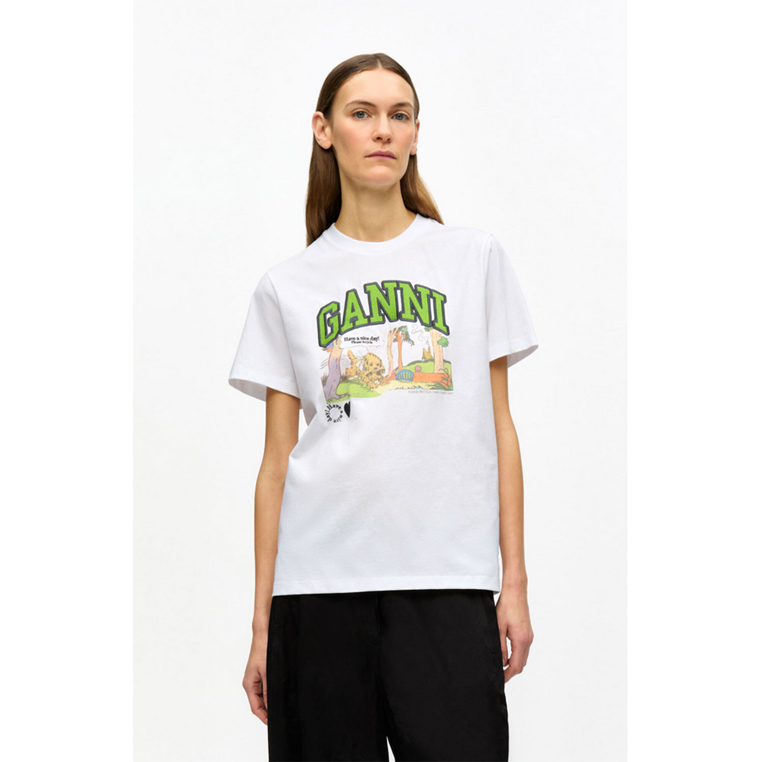 Ganni Poppy T-Shirt in Weiss von Ganni Model vorne