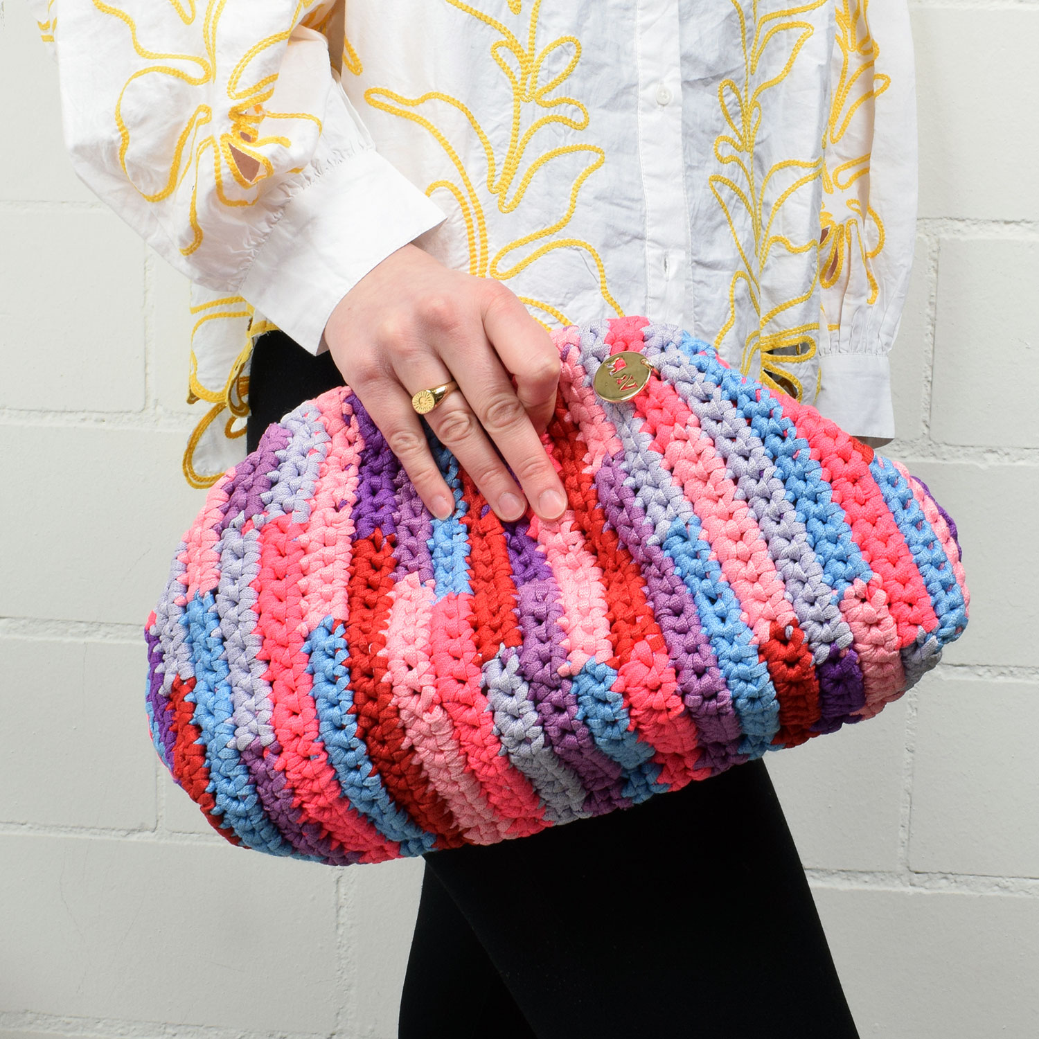 Vasilis & Roxani Rainbow Crochet Clutch Multi Pinks