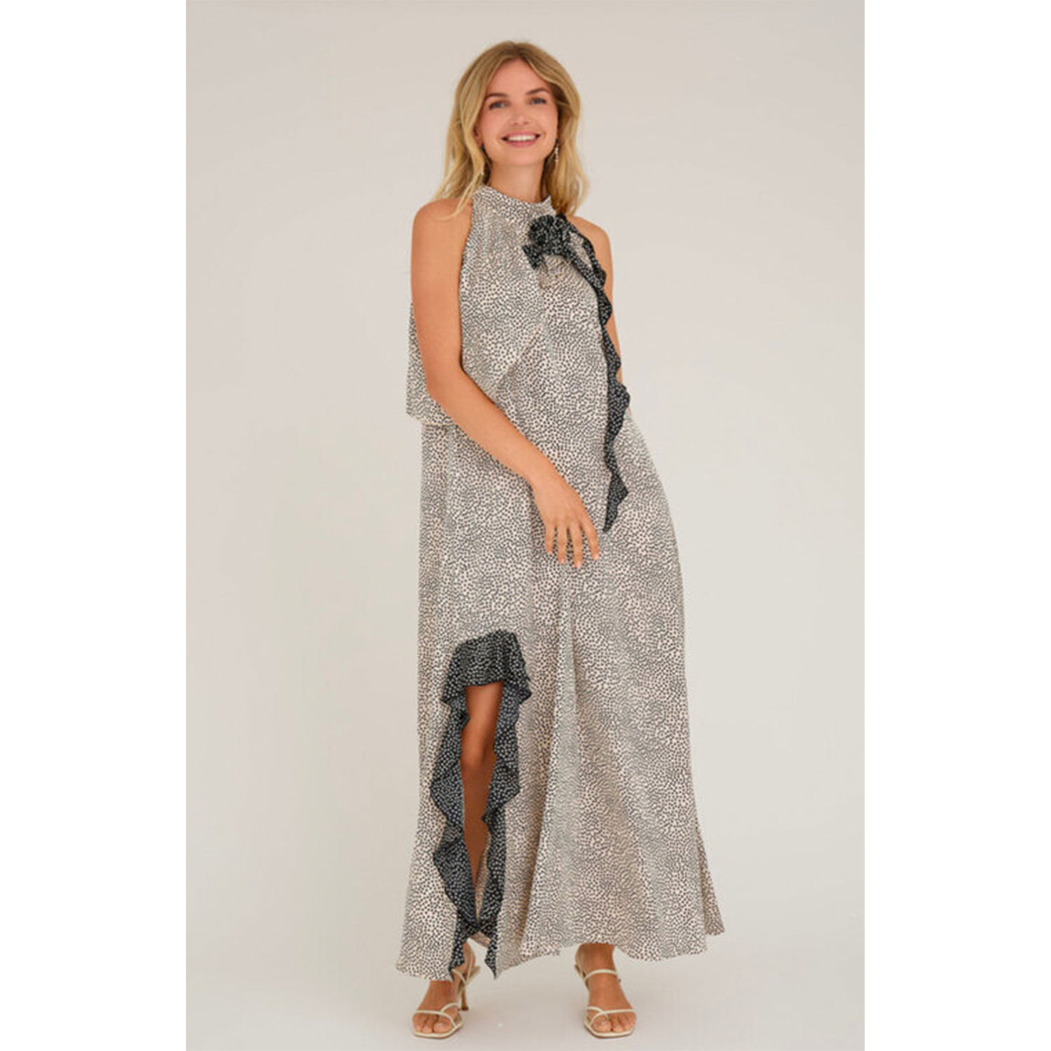 A-View Rose Dot Kleid Black White