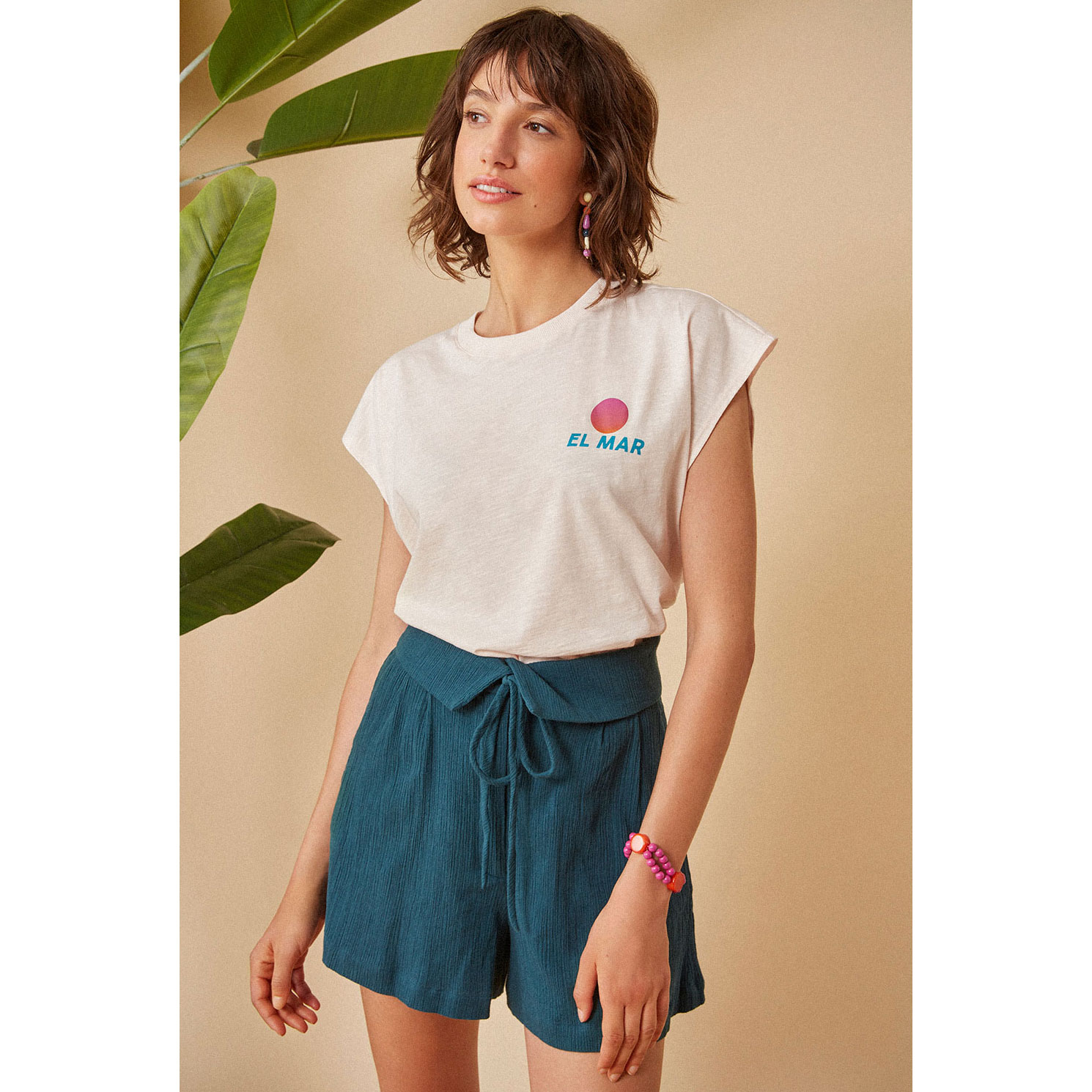 Des Petits Hauts Rubisco Des Petits Hauts Shorts Türkis Model vorne