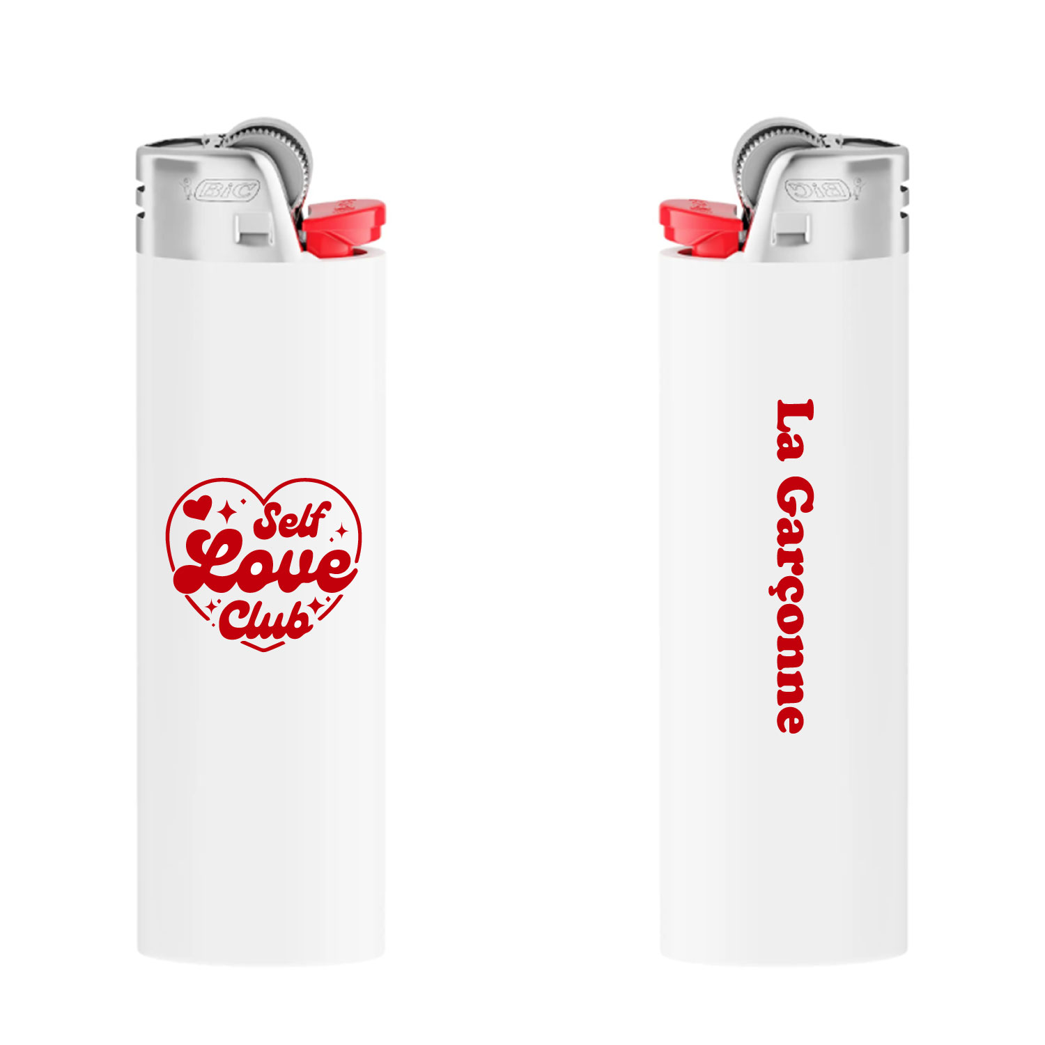 La Garçonne Accessoires Feuerzeug in Weiss mit Self Love Club Print in Rot von La Garçonne Accessoires