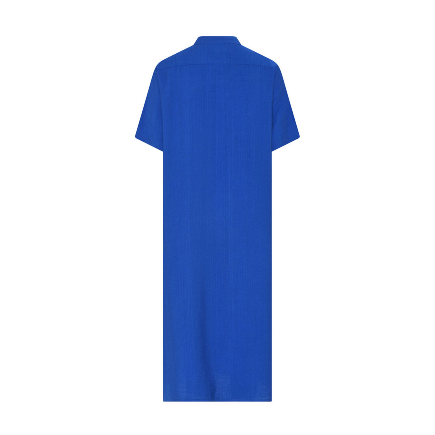 La Rouge Sine Luftiges Hemdblusenkleid mit kurzen Ärmel und kurzem Stehkragen in Blau von La Rouge. Hinten