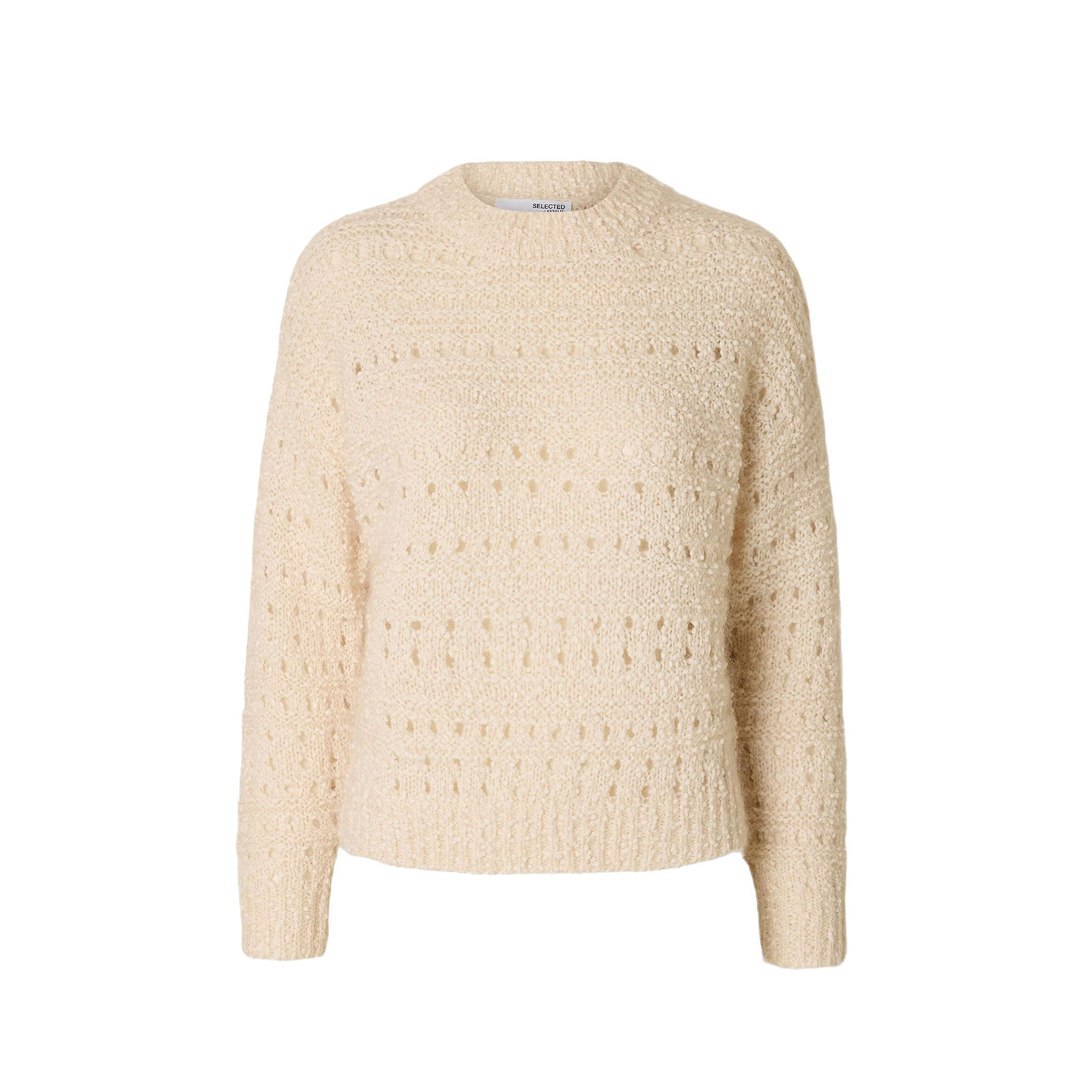 Selected Femme Alfi Strickpullover mit Rundhals-Ausschnitt in Beige von Selected Femme vorne