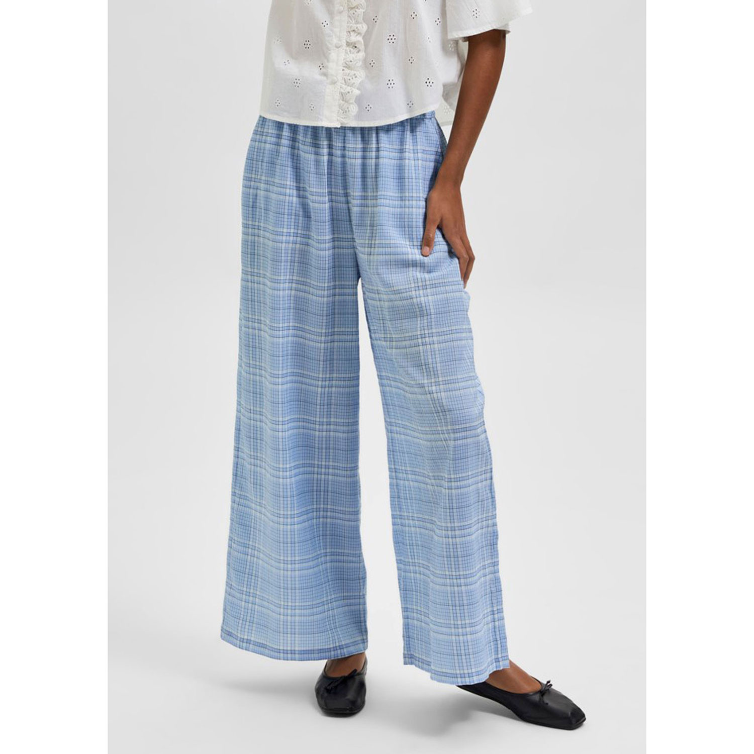 Selected Femme Brianna Cropped Hose Blue Bell Check