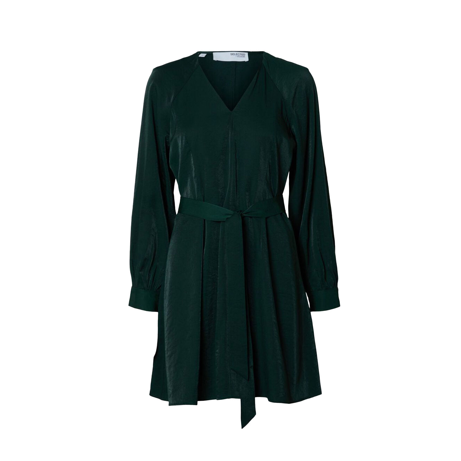 Selected Femme Jean Minikleid mit V-Ausschnitt und Taillengürtel in Petrol von Selected Femme vorne