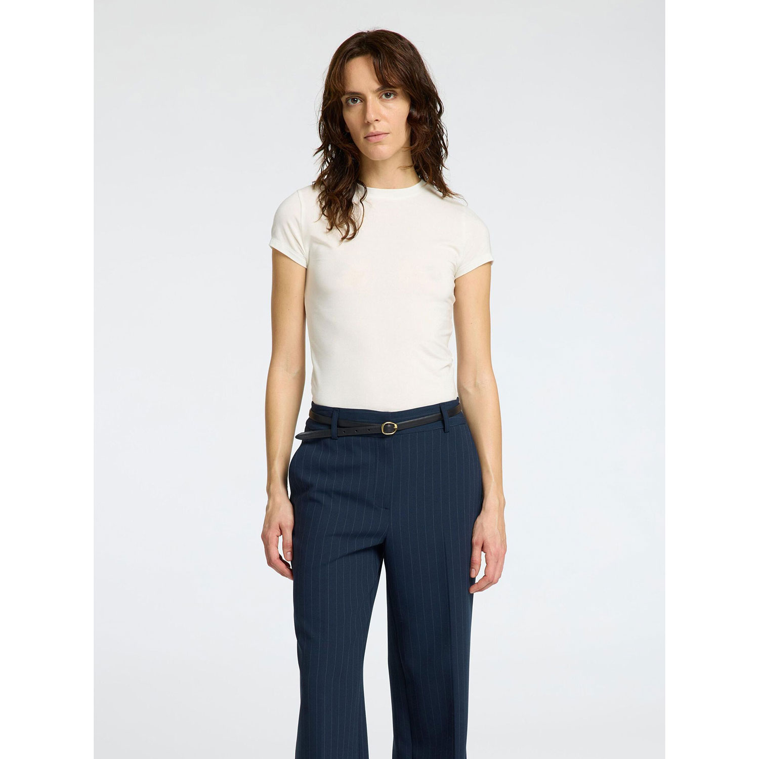 Selected Femme Manja T-Shirt mit Rundhals-Ausschnitt in Ecru von Selected Femme Model vorne