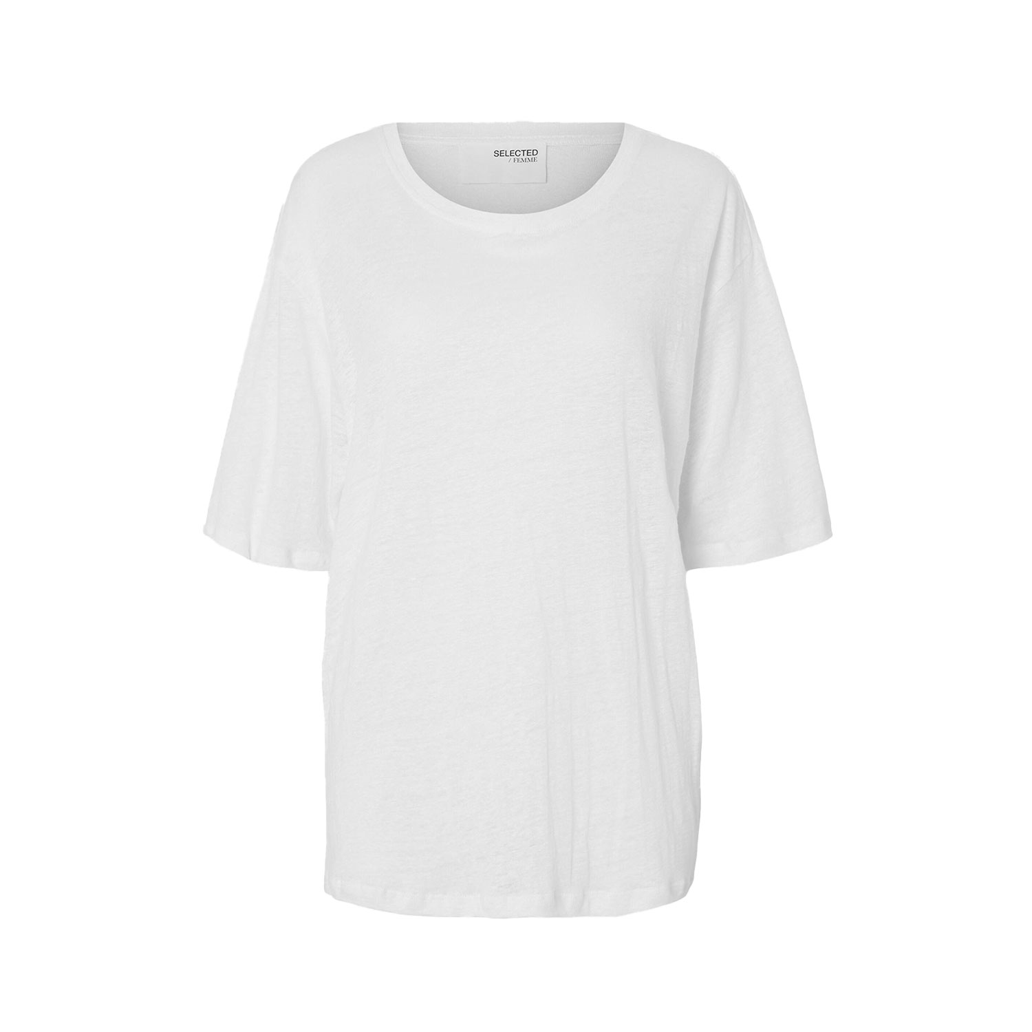 Selected Femme Vilja Leinen T-Shirt mit Rundhals-Ausschnitt in Weiss von Selected Femme. Vorne