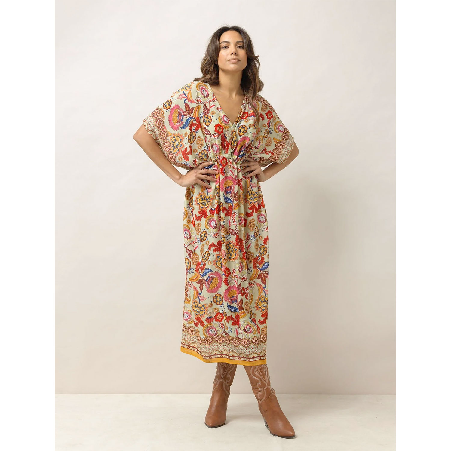 One Hundred Stars String Dress Indian Flower Taupe