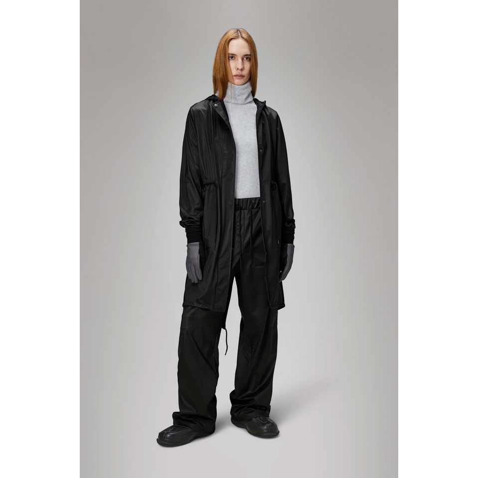 Rains String W Rains Parka Jacke Schwarz Model vorne