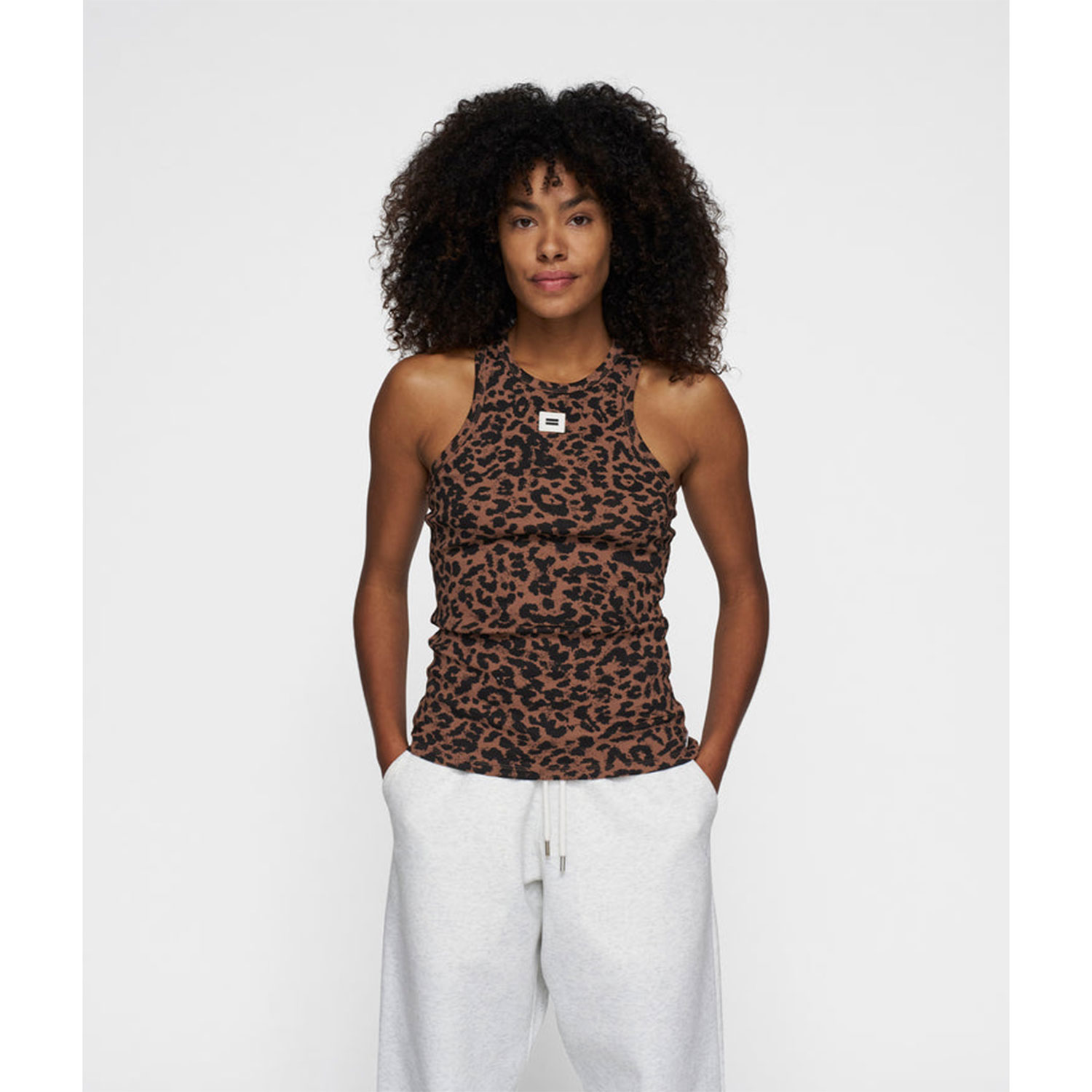 10DAYS Rib Leopard Tank Top Dark Fudge