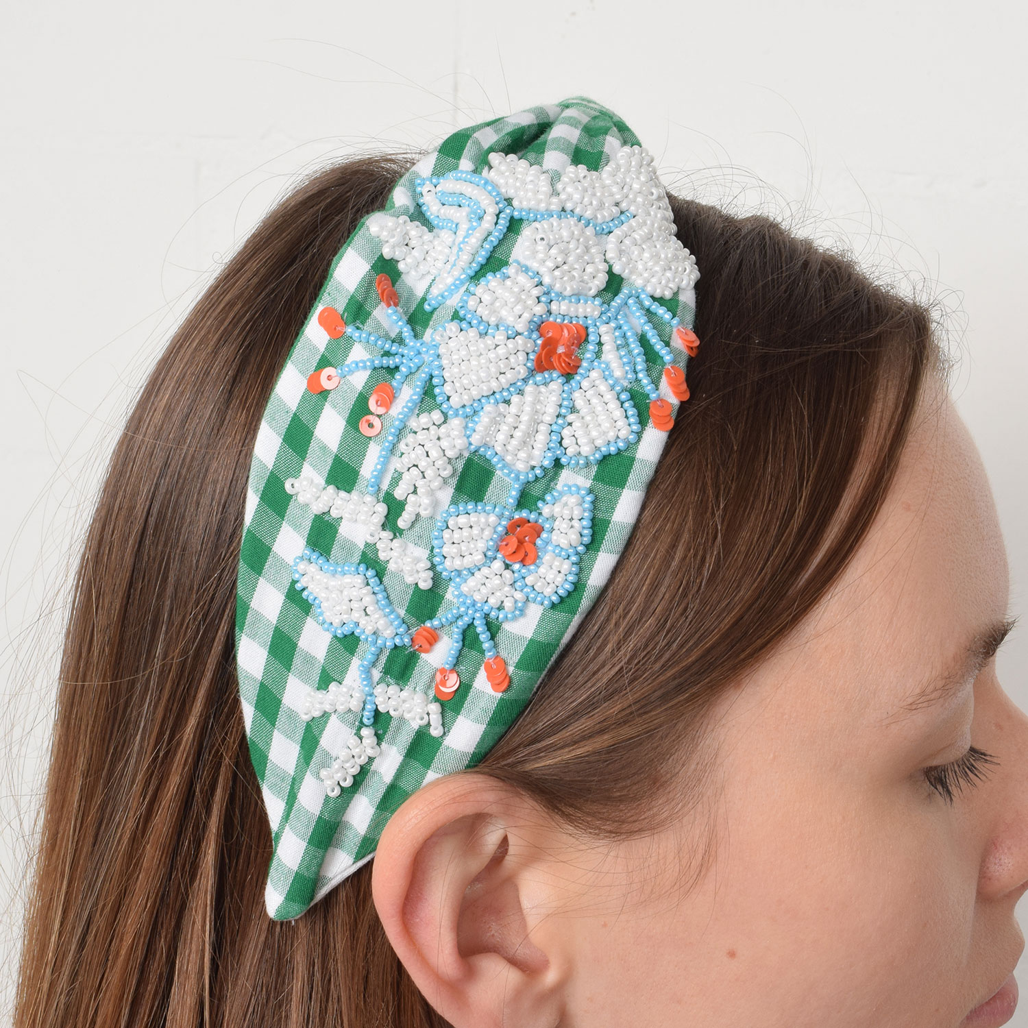 La Garçonne Accessoires Vichy Flowers Haarreif Green White